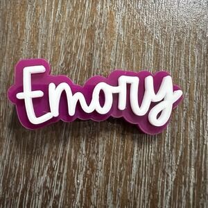 Emory Name Hair Bow‎ Clip Purple White 2.5 Inches